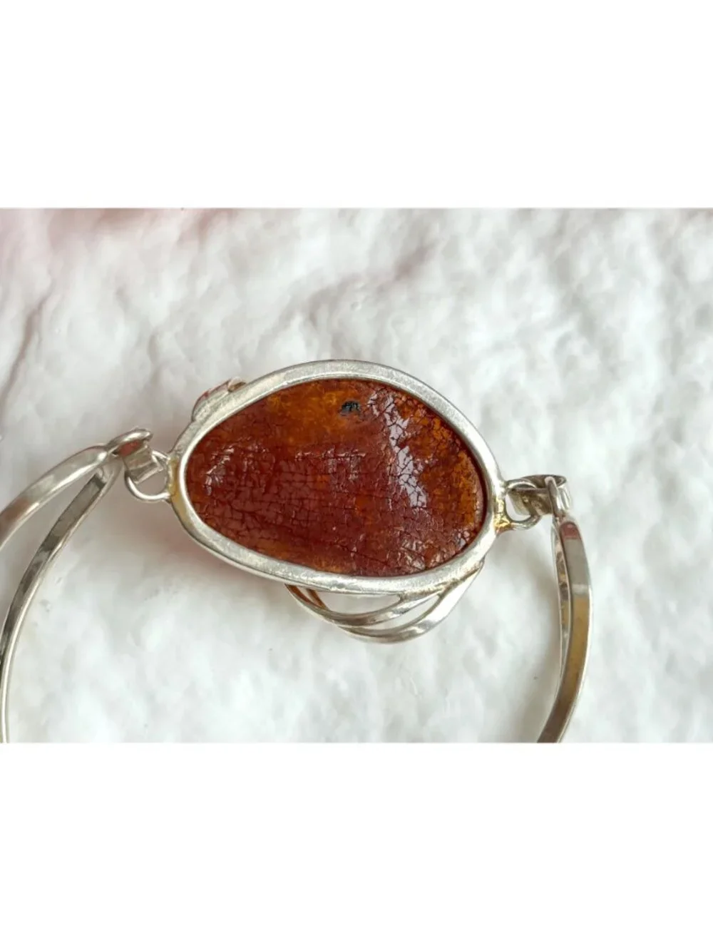 Baltic Amber Modernist Swirly Vintage Sterling Silver 925 Bangle Bracelet